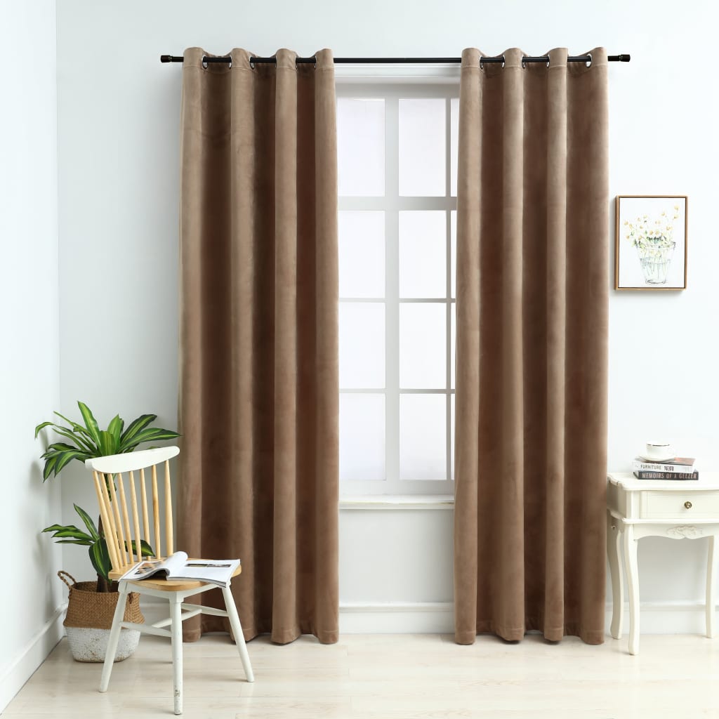 vidaXL mørklægningsgardiner 2 stk. med ringe 140 x 175 cm fløjl beige