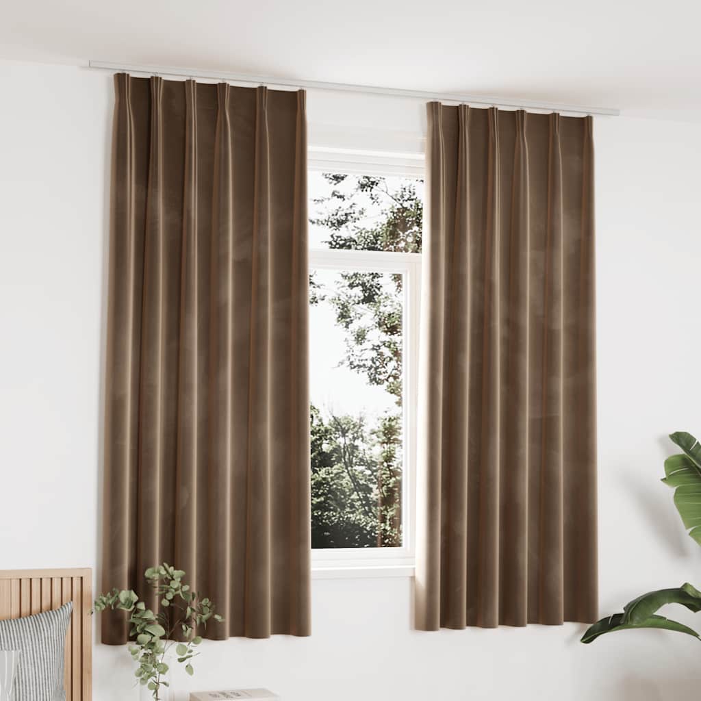 vidaXL Verdunkelungsvorhänge mit Haken 2 Stk. Samt Beige 140x175cm