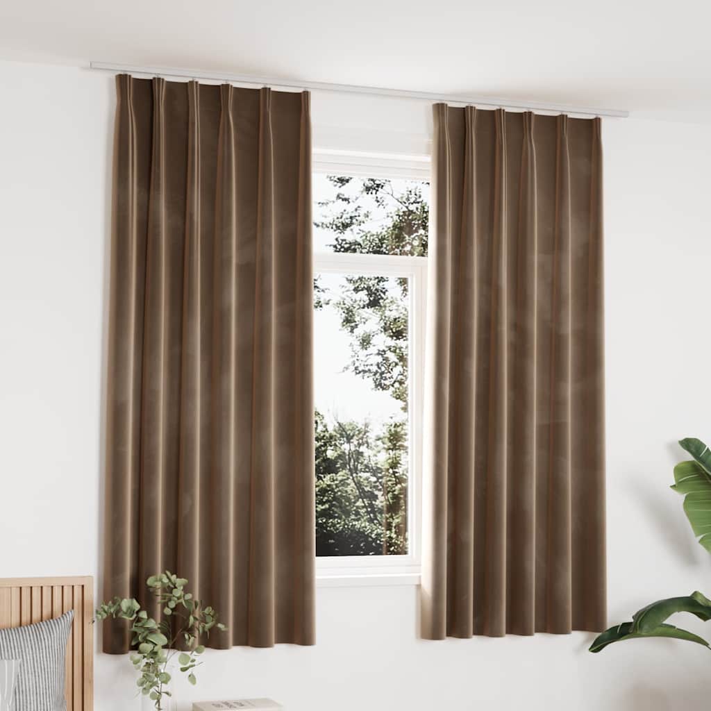 Mørklægningsgardiner med kroge 2 stk. 140×175 cm - fløjl, beige