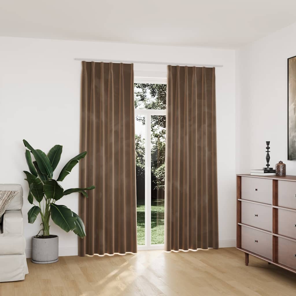 vidaXL mørklægningsgardiner med kroge 2 stk. 140 x 225 cm fløjl beige