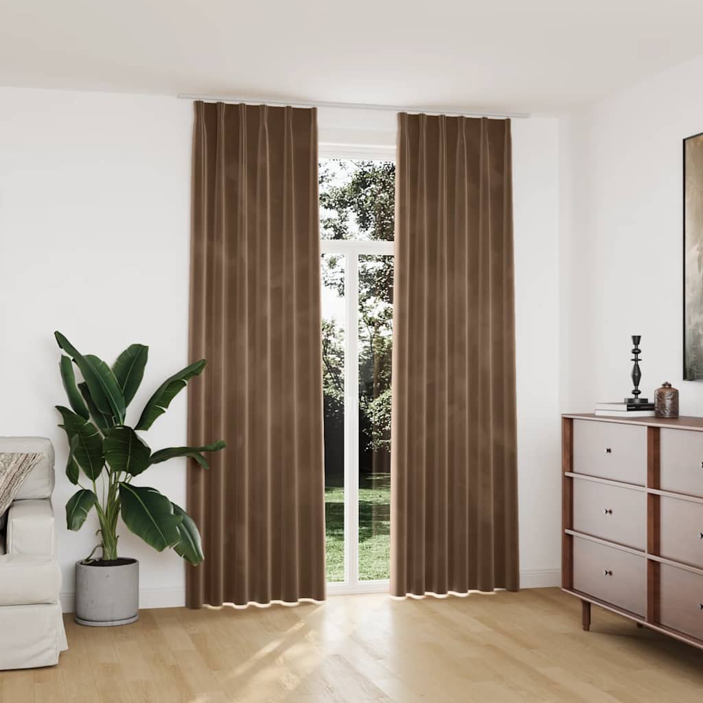 vidaXL Verdunkelungsvorhänge mit Haken 2 Stk. Samt Beige 140x245 cm