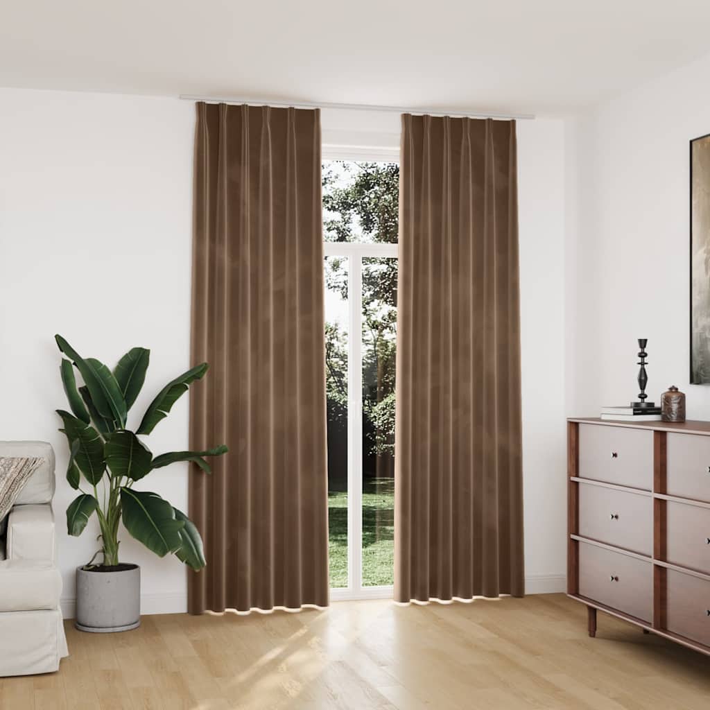 vidaXL mørklægningsgardiner med kroge 2 stk. 140 x 245 cm fløjl beige