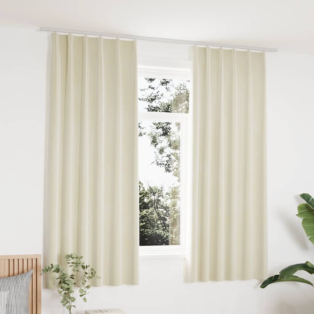 vidaXL Draperii opace cu cârlige, 2 buc., crem, 140x175 cm, catifea