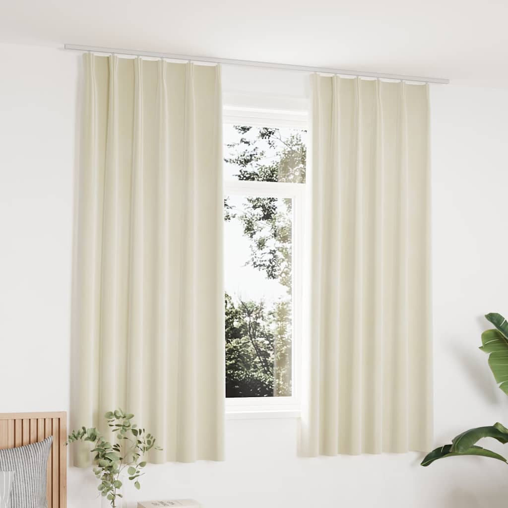Mørklægningsgardiner med kroge 2 stk. 140×175 cm - fløjl, cremefarvet