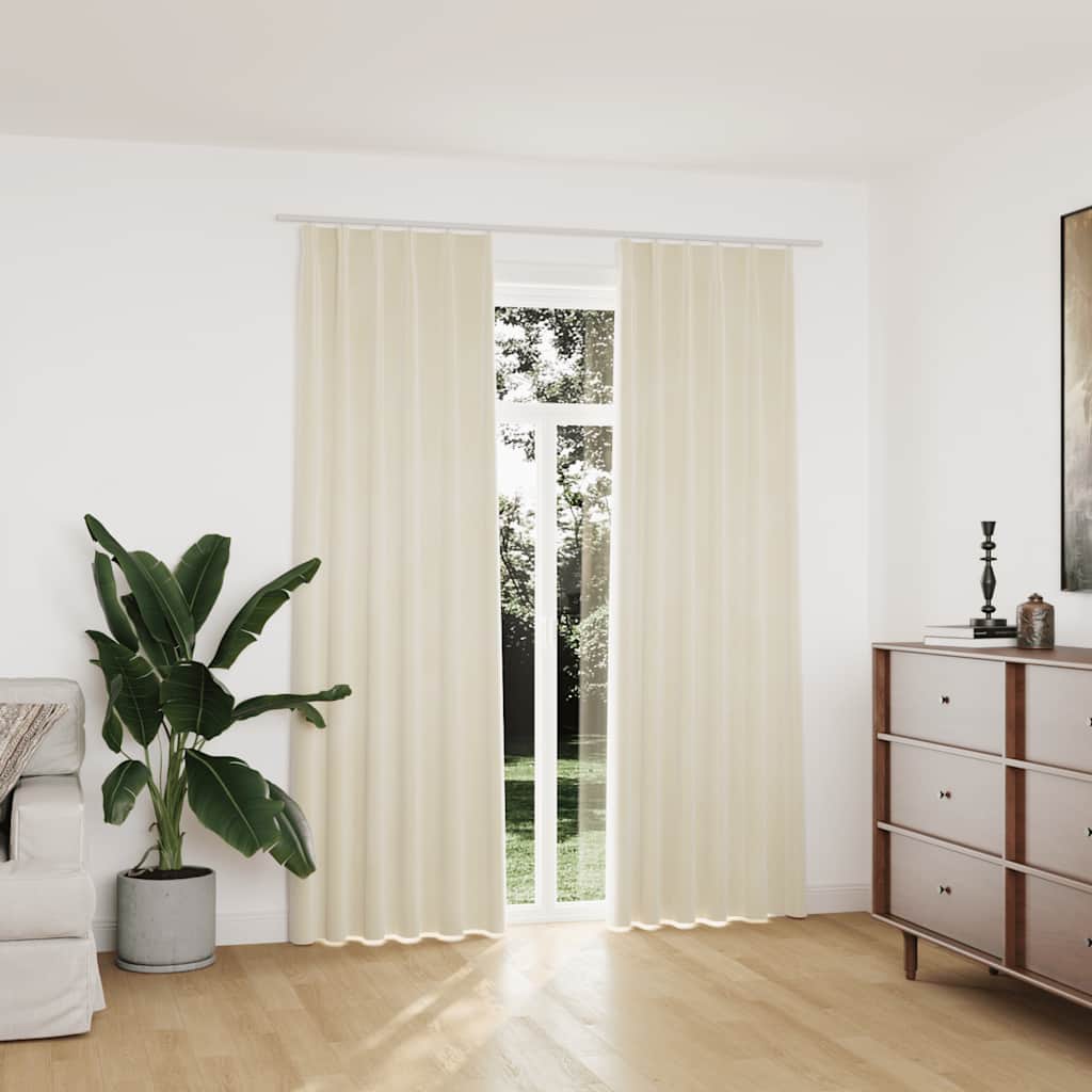 vidaXL Draperii opace cu cârlige, 2 buc., crem, 140x225 cm, catifea