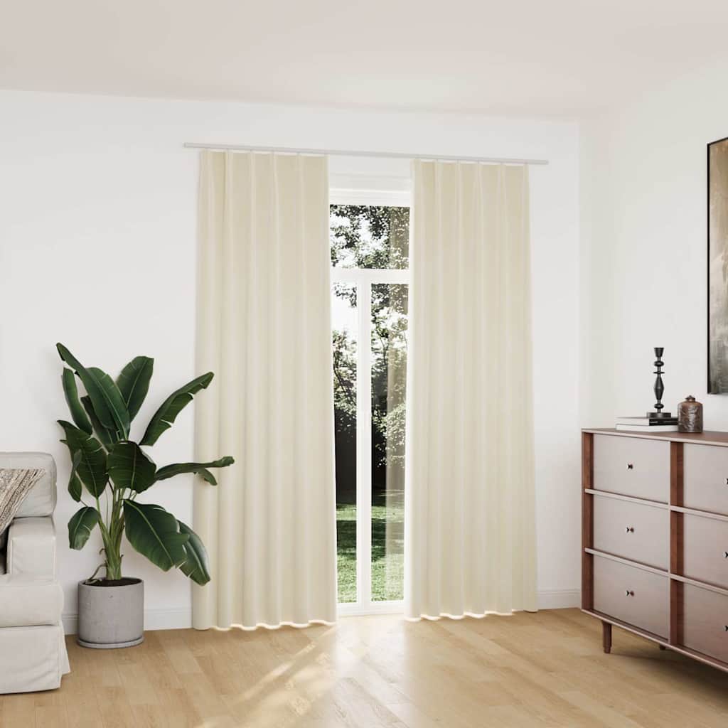vidaXL mørklægningsgardiner kroge 2 stk. 140x225 cm fløjl cremefarvet
