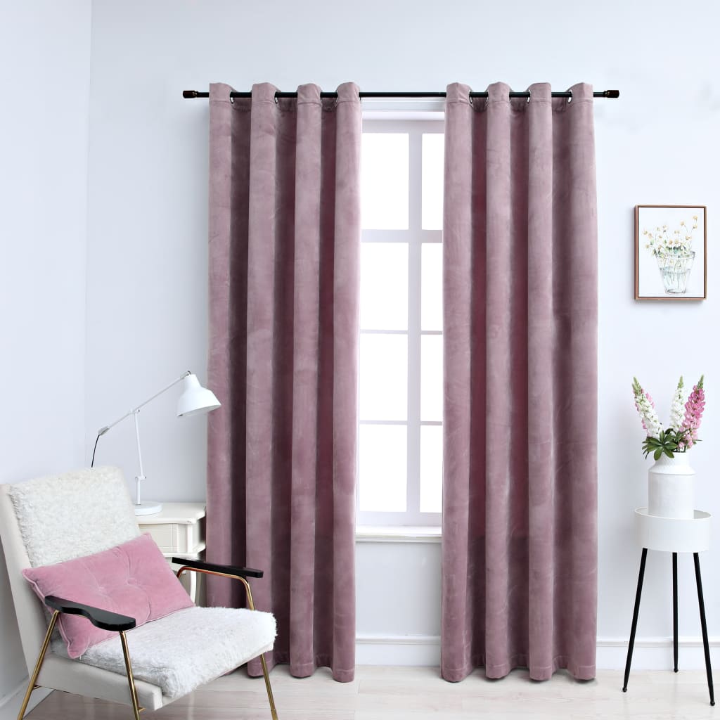 vidaXL Draperii opace cu inele, 2 buc., roz antic, 140x245 cm, catifea