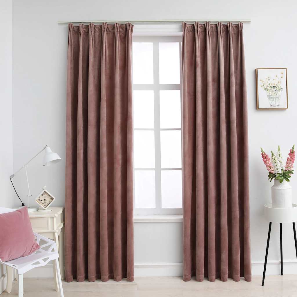 vidaXL Verdunkelungsvorhänge Haken 2 Stk. Samt Antik-Rosa 140x225cm