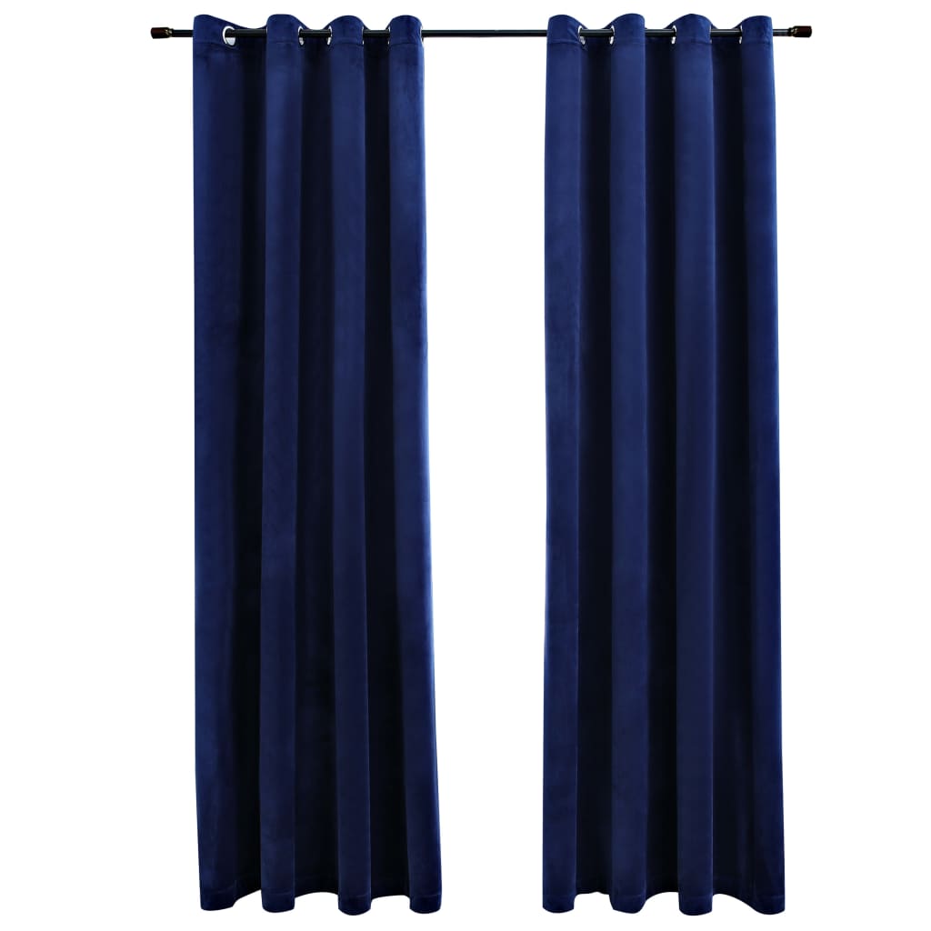 Draperii opace cu inele, 2 buc., albastru, 140×245 cm, catifea