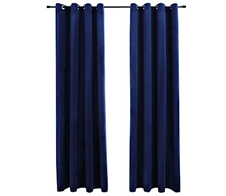 vidaXL Cortinas blackout c/ argolas 2 pcs 140x245cm veludo azul escuro vidaXL Cortinas blackout c/ argolas 2 pcs 140x245cm veludo azul escuro