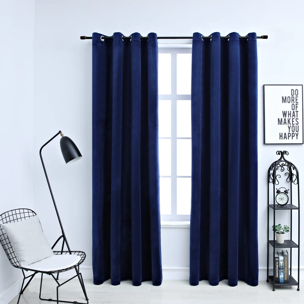 Tende Oscuranti con Anelli 2 pz Blu Scuro in Velluto 140x245 cm