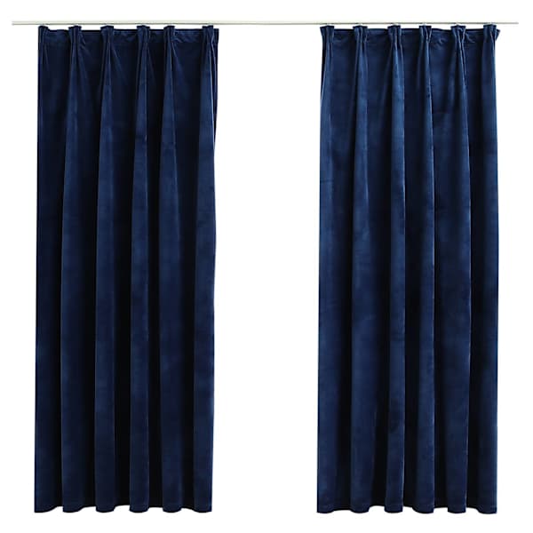 vidaXL pimendavad kardinad 2 tk konksud, samet, tumesinine, 140x175 cm