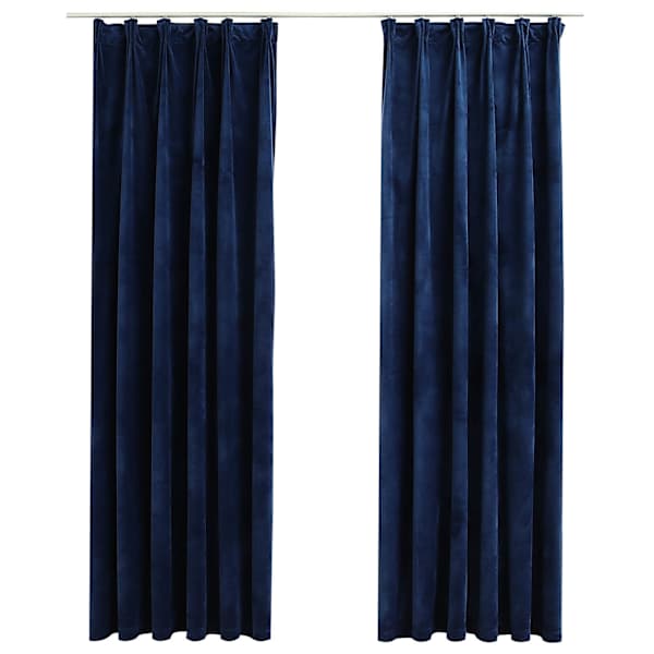 vidaXL pimendavad kardinad 2 tk konksud, samet, tumesinine, 140x225 cm