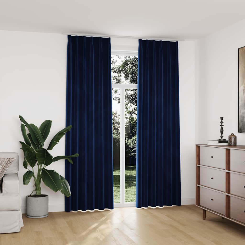 vidaXL Verdunkelungsvorhänge Haken 2 Stk. Samt Dunkelblau 140x245cm