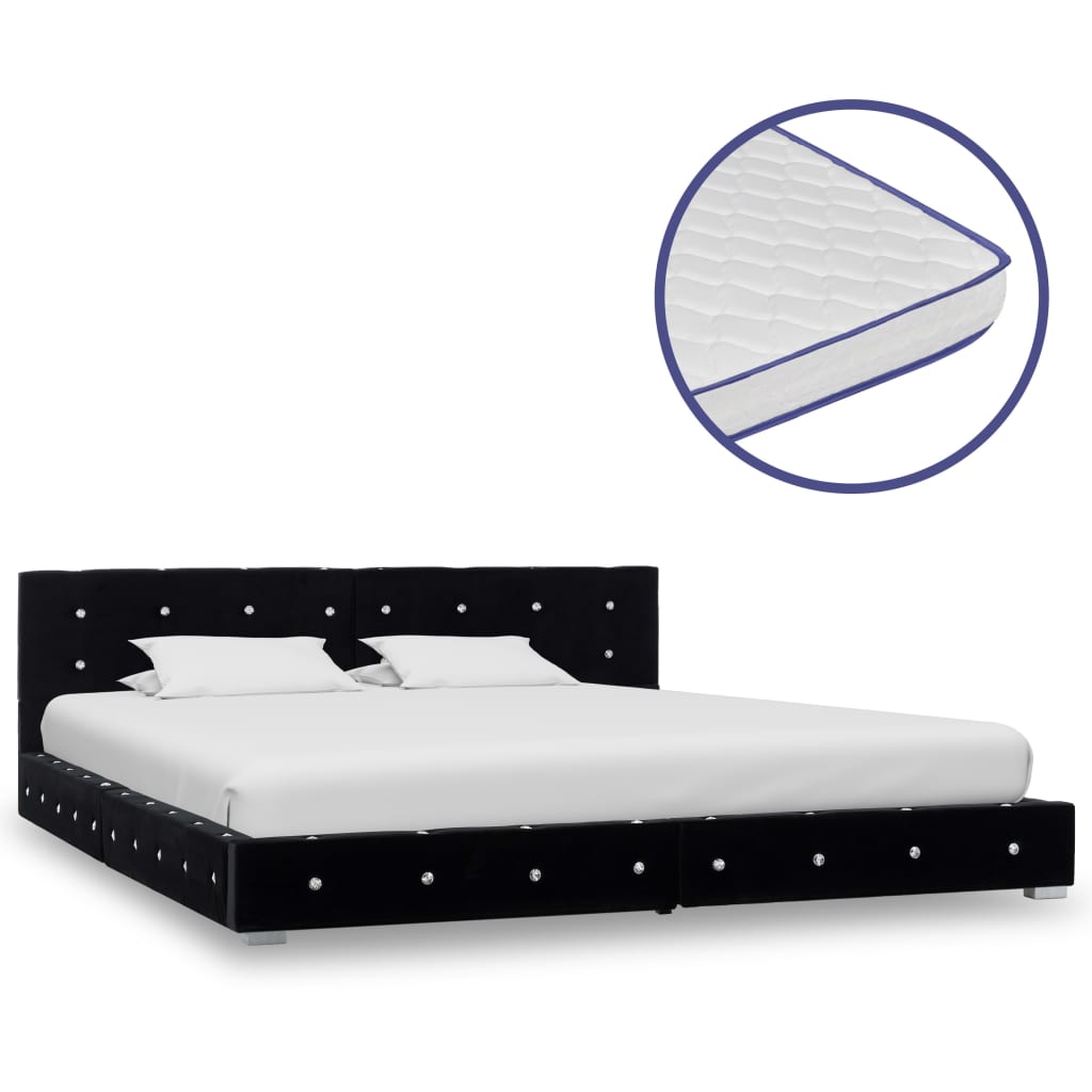 vidaXL Bed met traagschuim matras fluweel zwart 160×200 cm