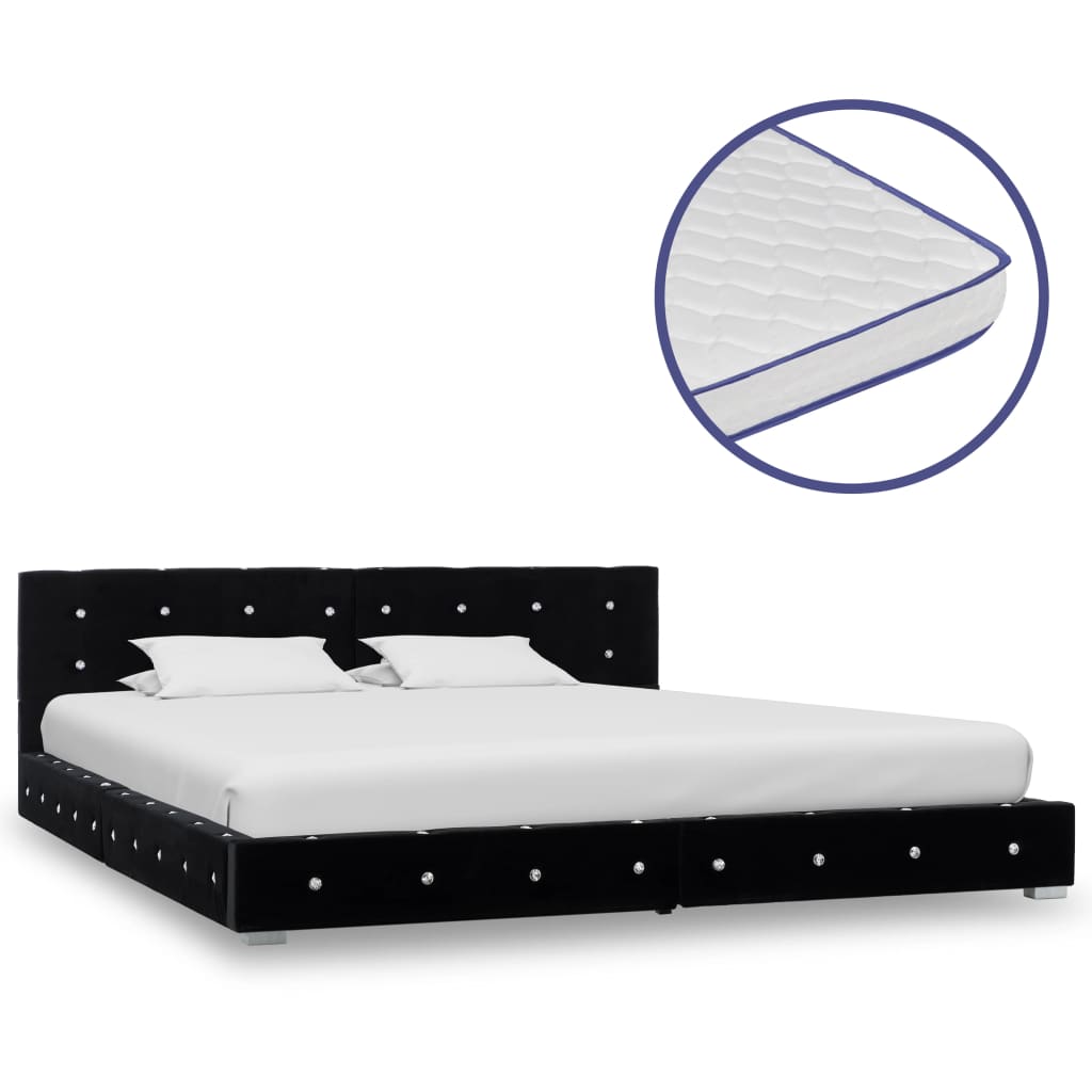 vidaXL Bed met traagschuim matras fluweel zwart 180×200 cm