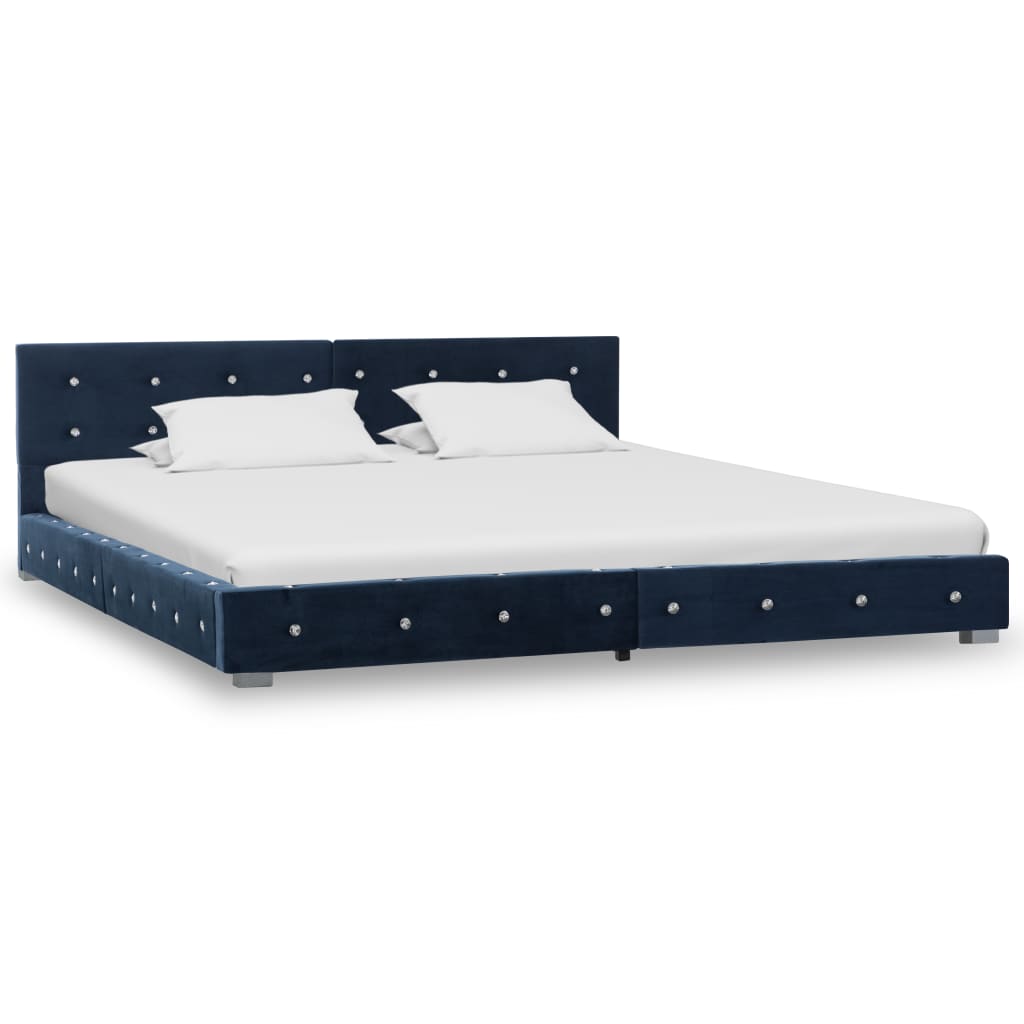 vidaXL Bed met traagschuim matras fluweel blauw 160x200 cm