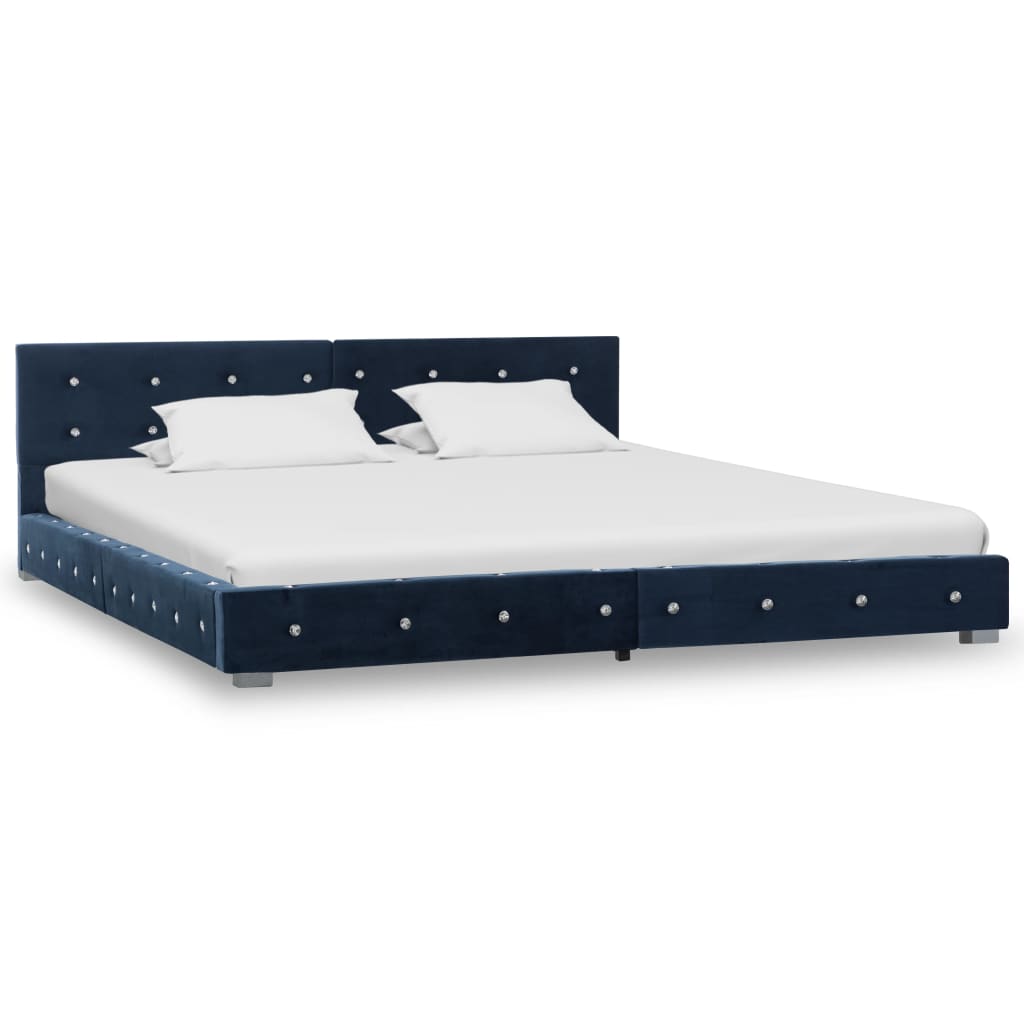 vidaXL Bed met traagschuim matras fluweel blauw 180x200 cm