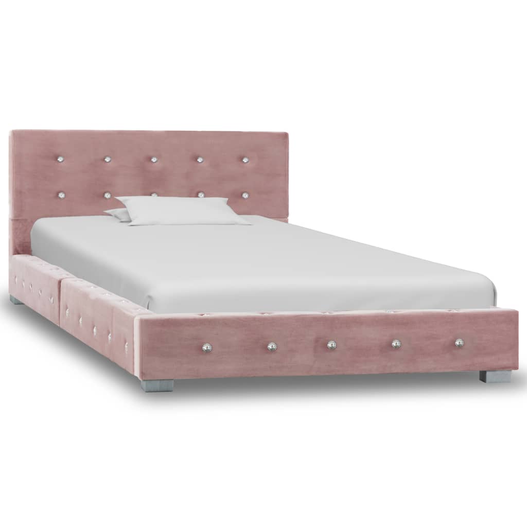 vidaXL seng med madras i memoryskum 90 x 200 cm pink fløjl