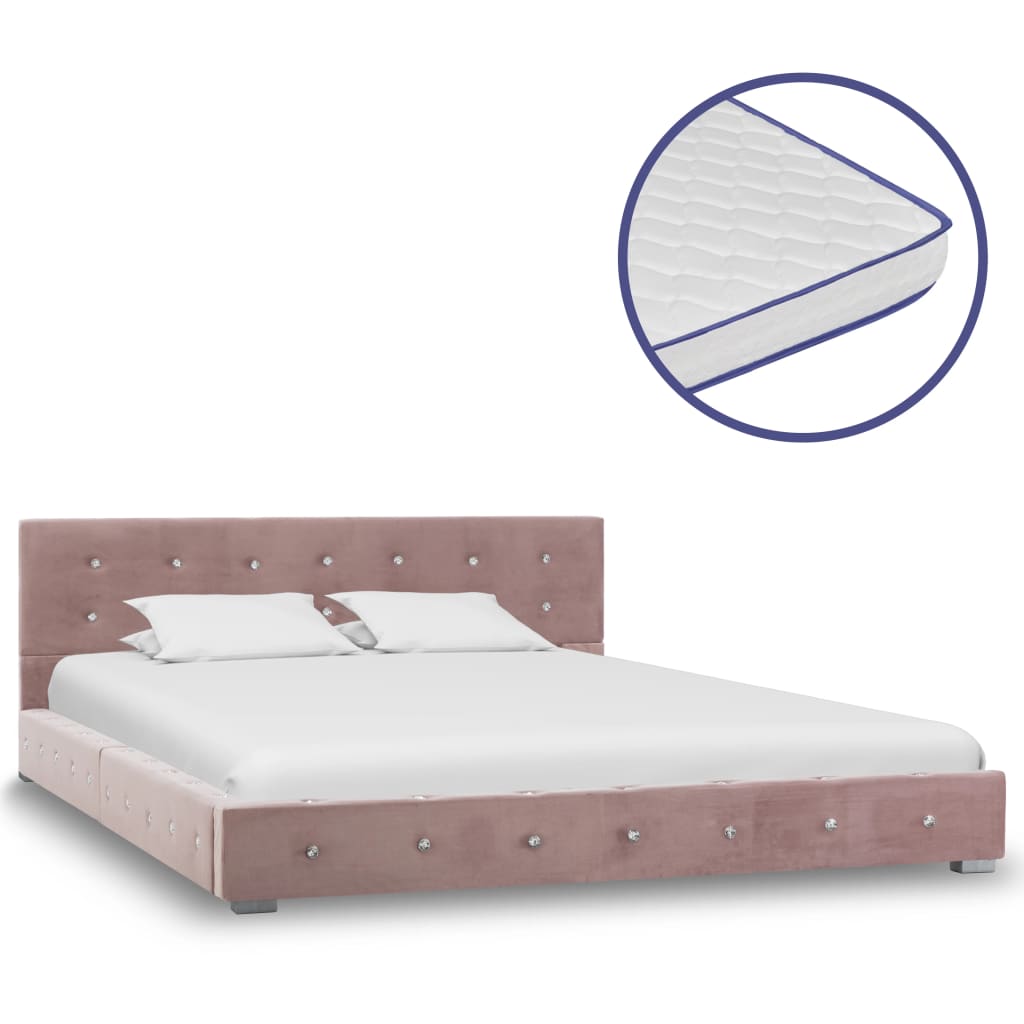 vidaXL Bed met traagschuim matras fluweel roze 140×200 cm