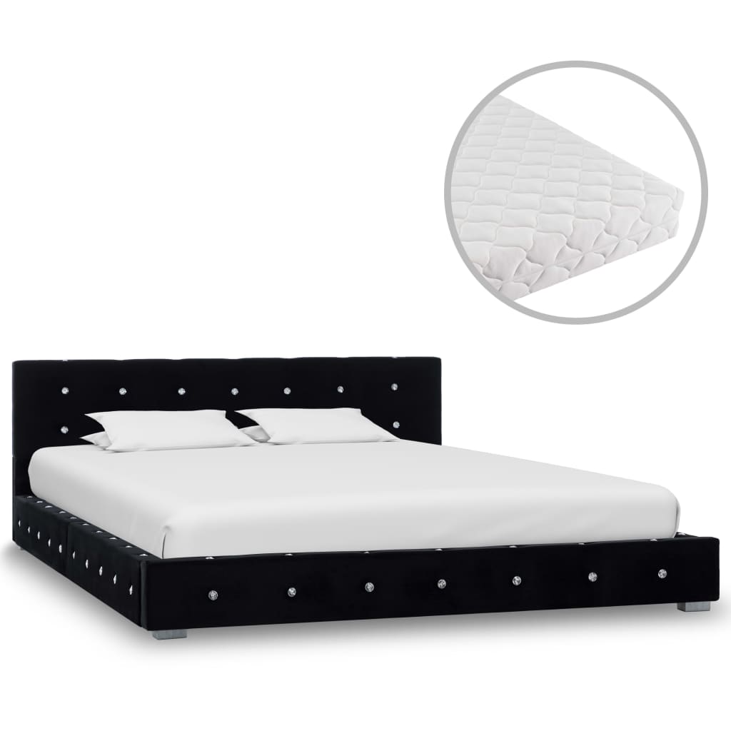 vidaXL Bed met matras fluweel zwart 140×200 cm
