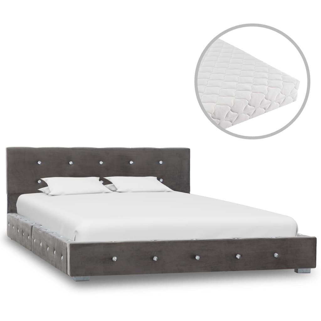 Bett mit Matratze Grau Samt 120 x 200 cm