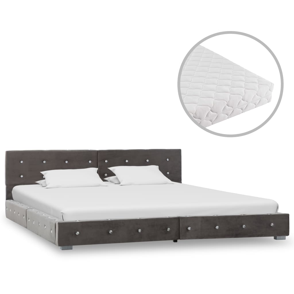 Bett mit Matratze Grau Samt 180 x 200 cm