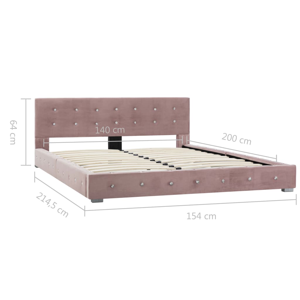 Pat cu saltea, roz, 140 x 200 cm, catifea