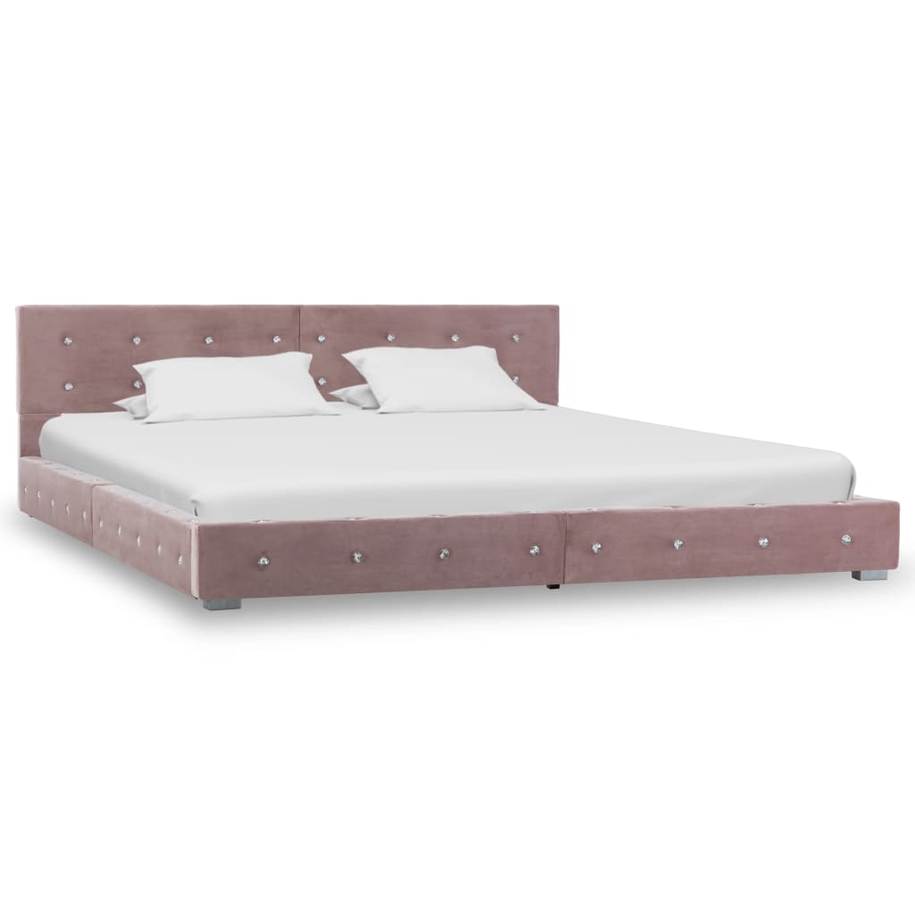 vidaXL Cama com colchão 160x200 cm veludo rosa