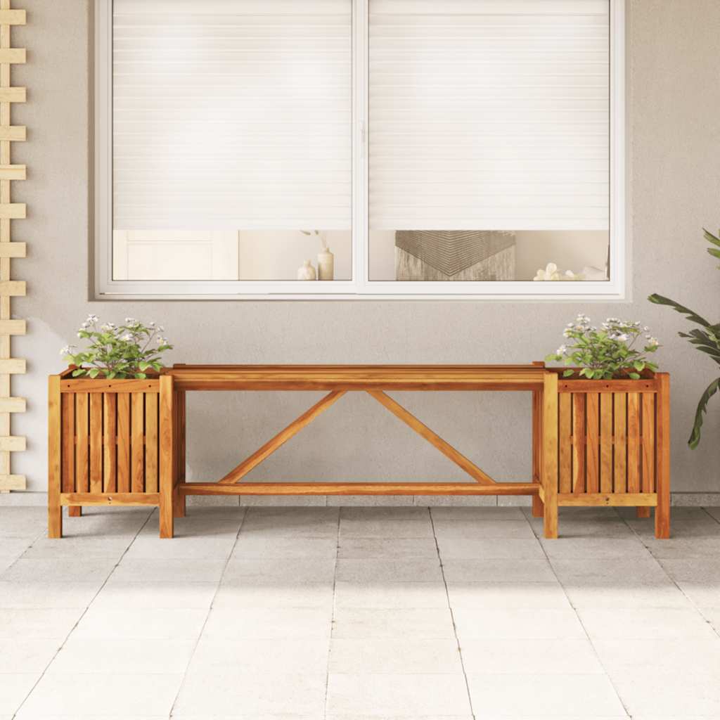 vidaXL Tuinbank met 2 bloembakken 150x30x40 cm massief acaciahout afbeelding