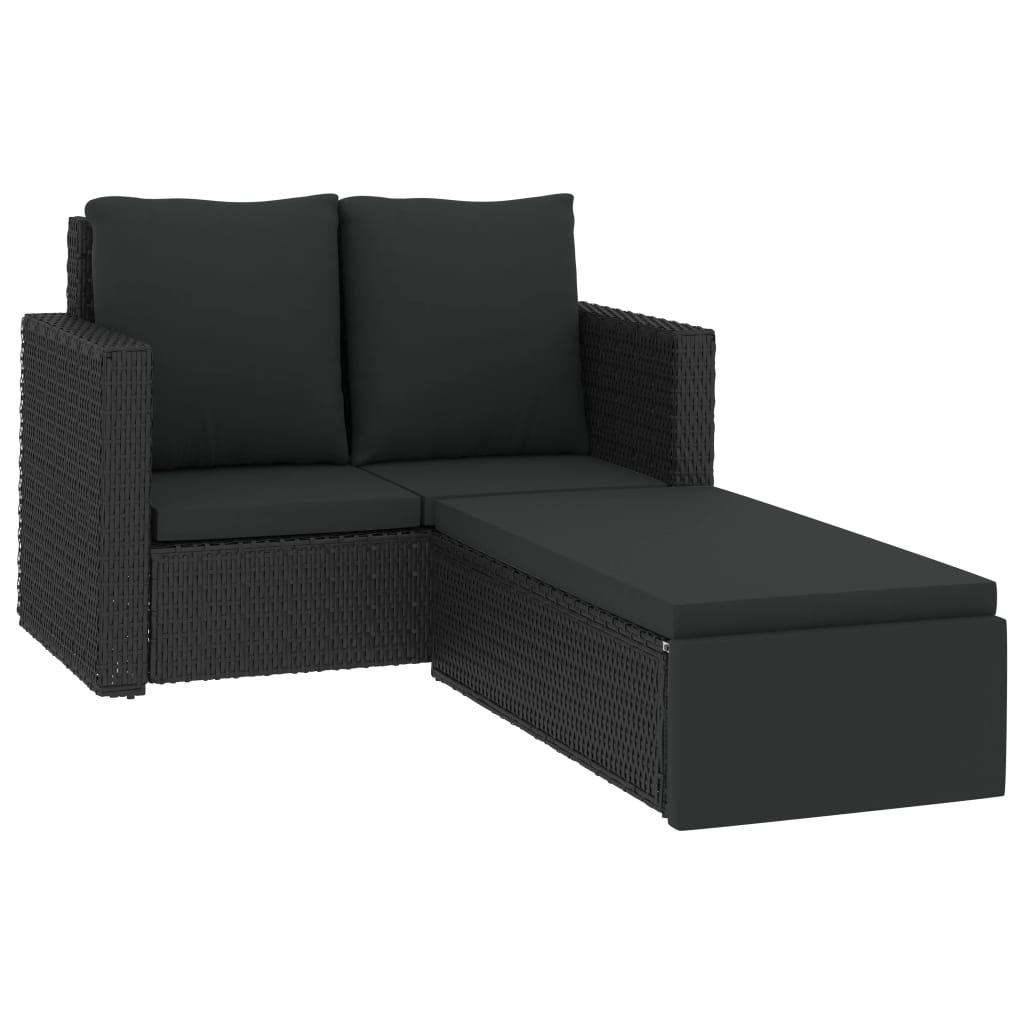 

vidaXL 2-delige Loungeset met kussens poly rattan zwart