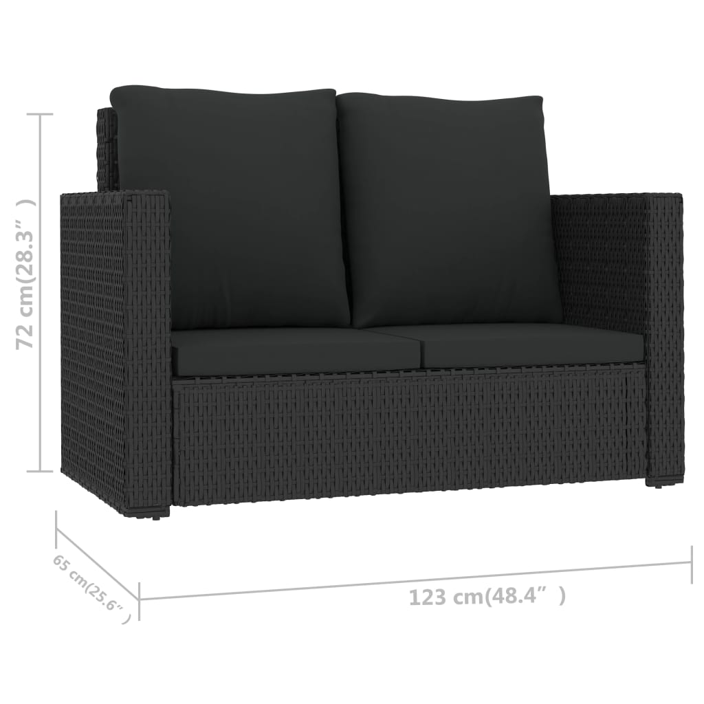 Set mobilier de grădină cu perne, 2 piese, negru, poliratan