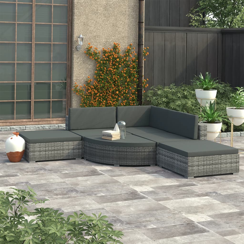vidaXL Set mobilier de gradina cu perne, 6 piese, gri, poliratan
