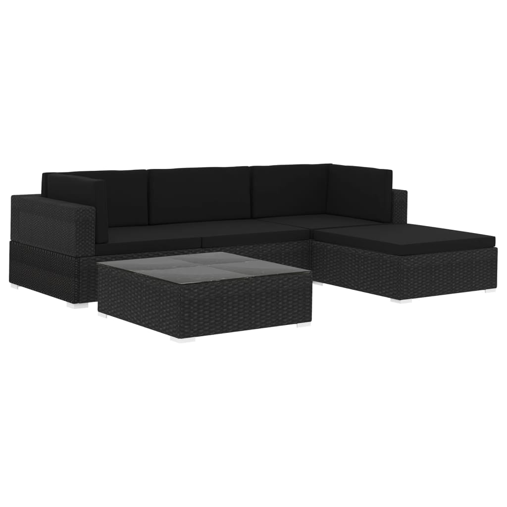 Thumbnail - vidaXL 5-tlg. Garten-Lounge-Set mit Kissen Poly Rattan Schwarz