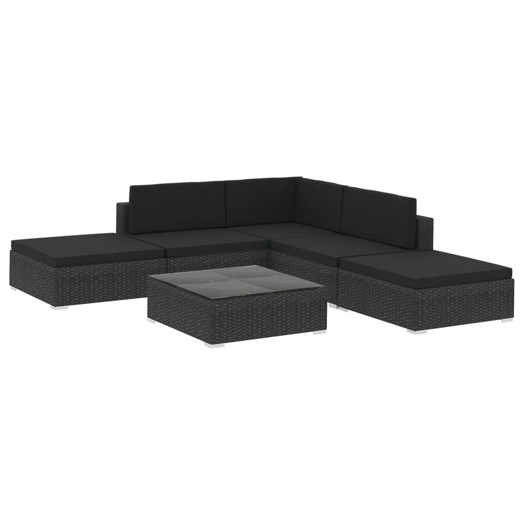 Thumbnail - vidaXL 6-tlg. Garten-Lounge-Set mit Kissen Poly Rattan Schwarz
