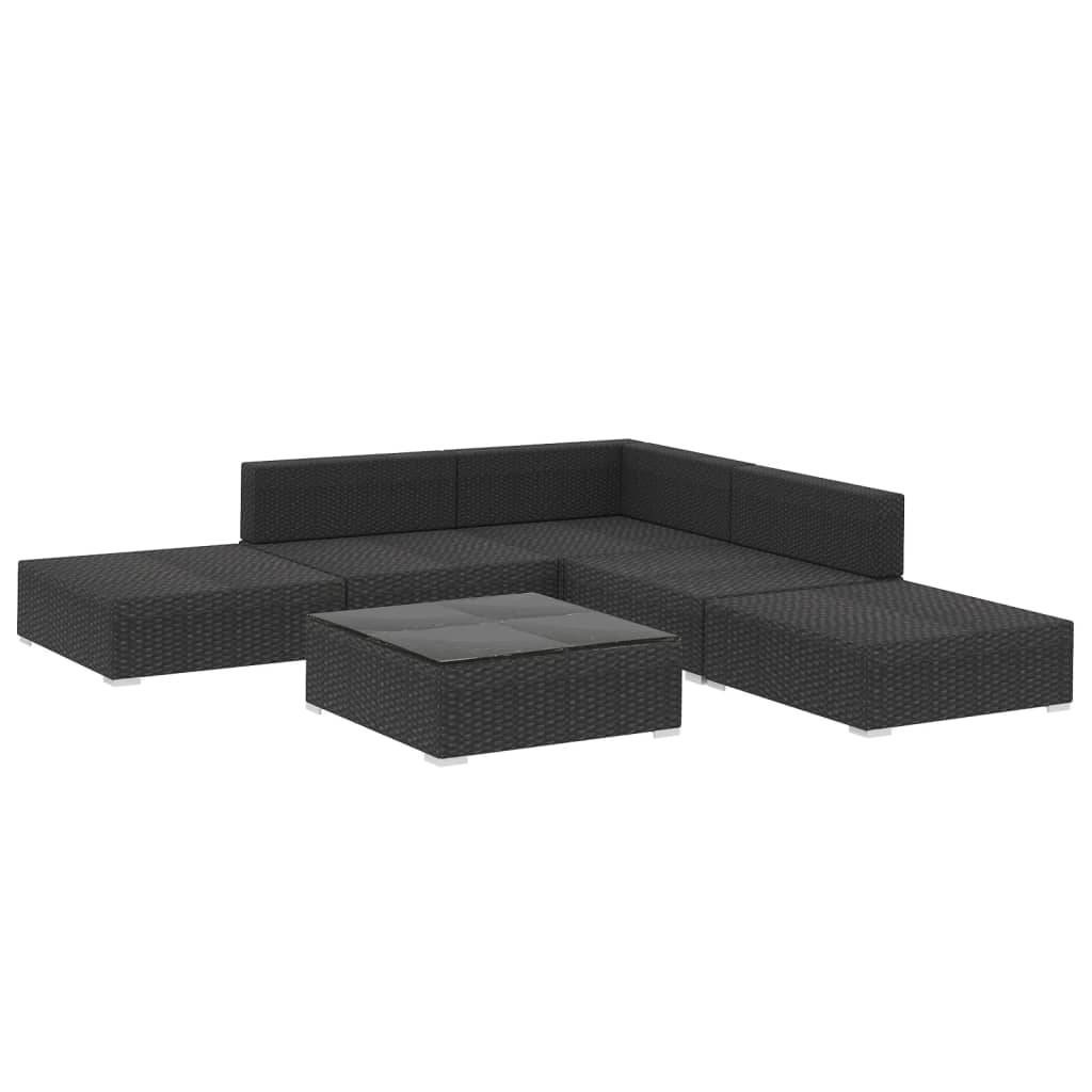 vidaXL 6-delige Loungeset met kussens poly rattan zwart afbeelding