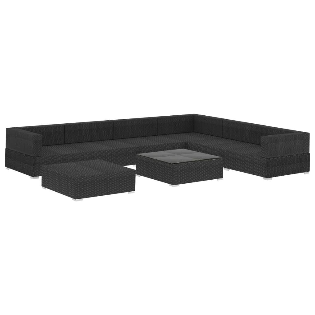 

vidaXL 8-delige Loungeset met kussens poly rattan zwart
