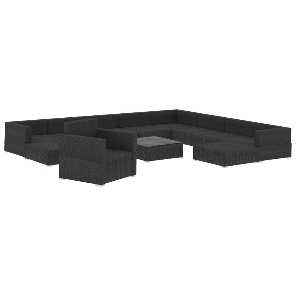 vidaXL 12-delige Loungeset met kussens poly rattan zwart afbeelding