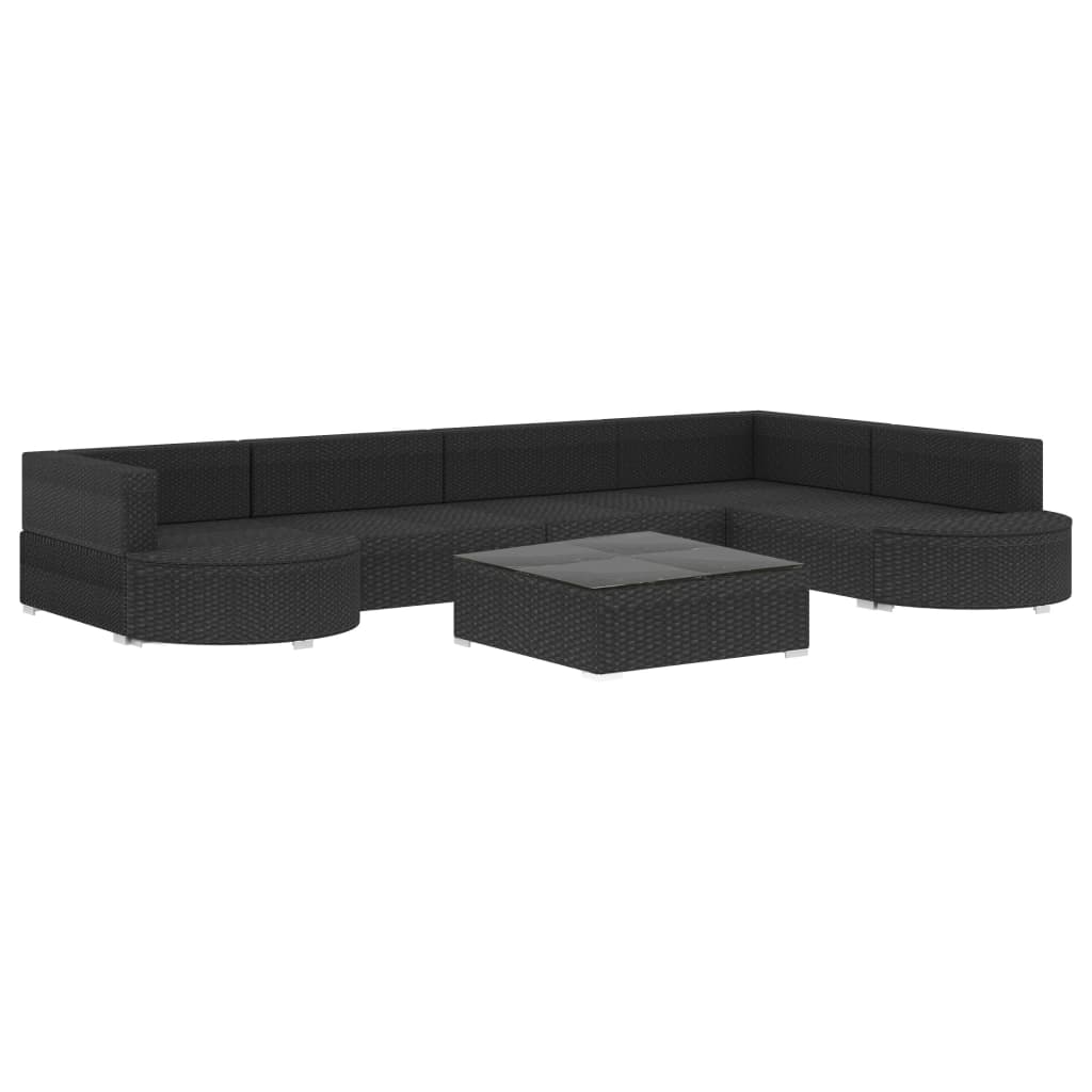 vidaXL 8 részes fekete polyrattan kertibútor-garnitúra párnákkal