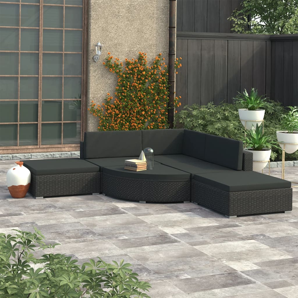 vidaXL 6-tlg. Garten-Lounge-Set mit Auflagen Poly Rattan Schwarz