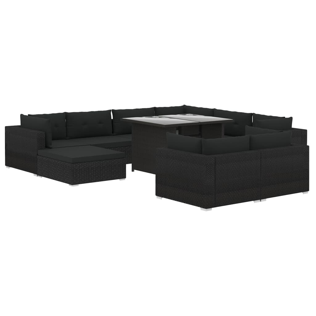 

vidaXL 10 Piece Patio Lounge Set with Cushions Poly Rattan Black