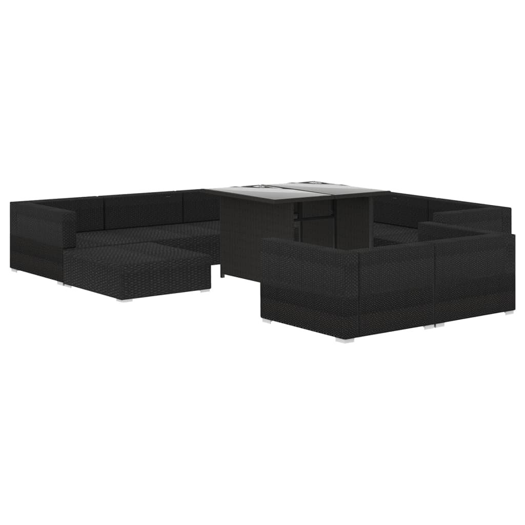 vidaXL Set mobilier de grădină cu perne, 10 piese, negru, poliratan