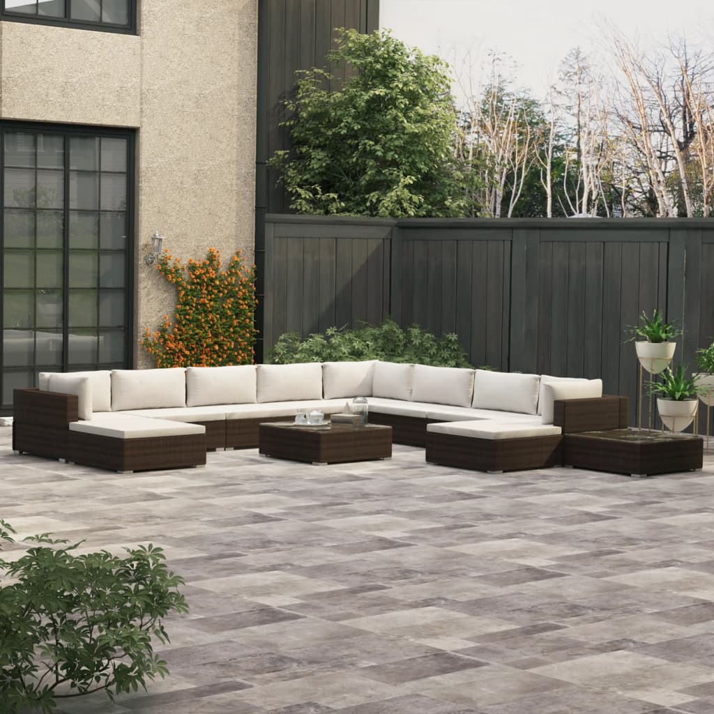 vidaXL Set mobilier de grădină cu perne, 12 piese, maro, poliratan vidaXL imagine model 2022