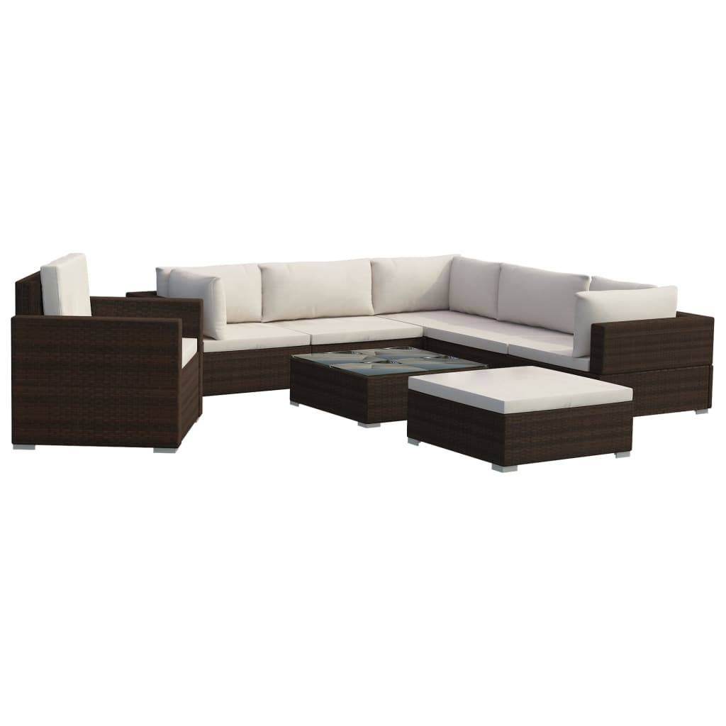 Thumbnail - vidaXL 8-tlg. Garten-Lounge-Set mit Auflagen Poly Rattan Braun