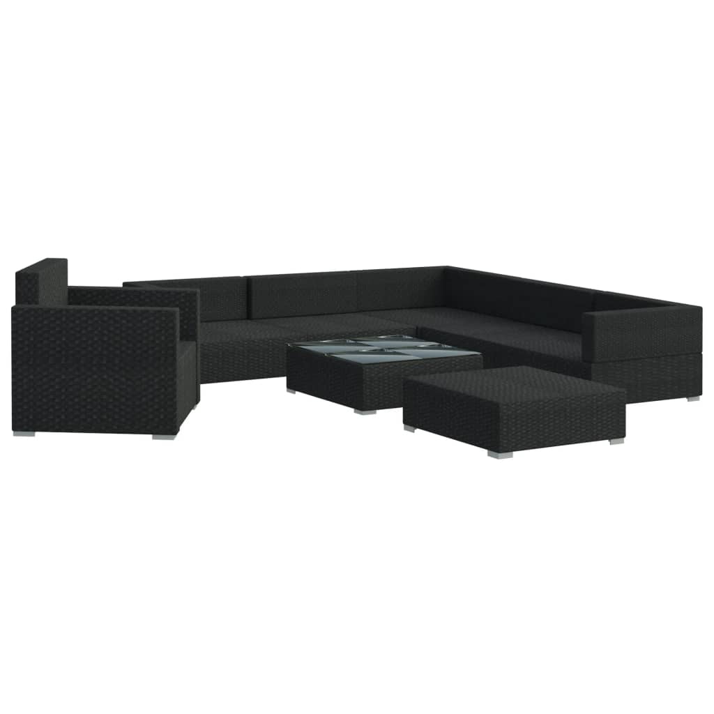 vidaXL 8-delige Loungeset met kussens poly rattan zwart