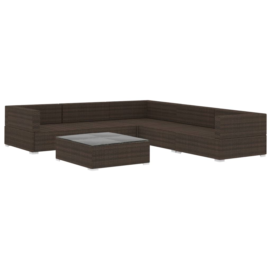 vidaXL 6 részes barna polyrattan kertibútor-garnitúra párnákkal