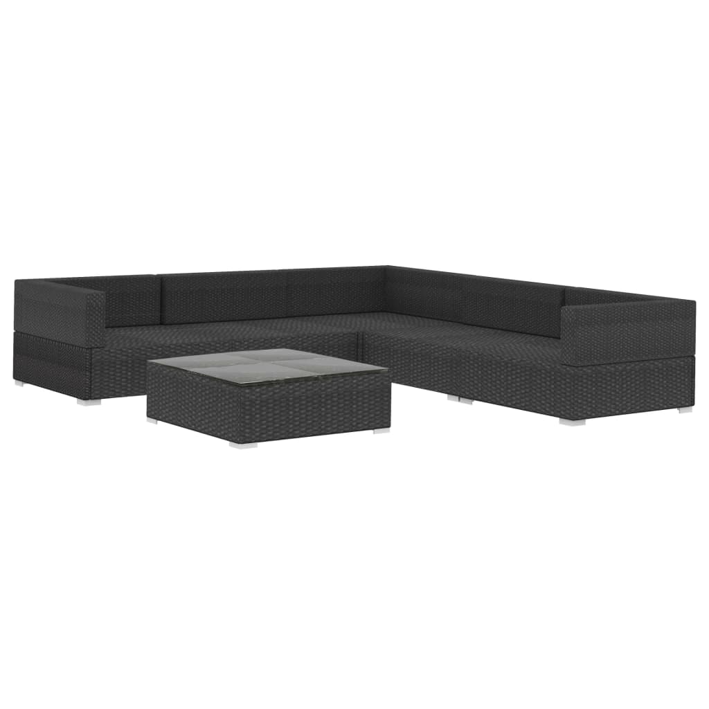 vidaXL 6-delige Loungeset met kussens poly rattan zwart afbeelding