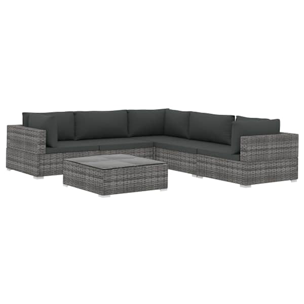 vidaXL 6-osaline aiam&ouml;&ouml;blikomplekt patjadega, pol&uuml;rotang, hall
