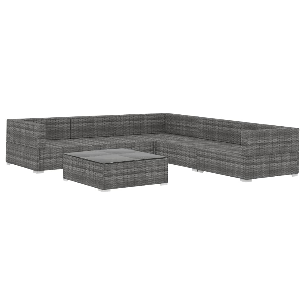vidaXL 6-delige Loungeset met kussens poly rattan grijs afbeelding