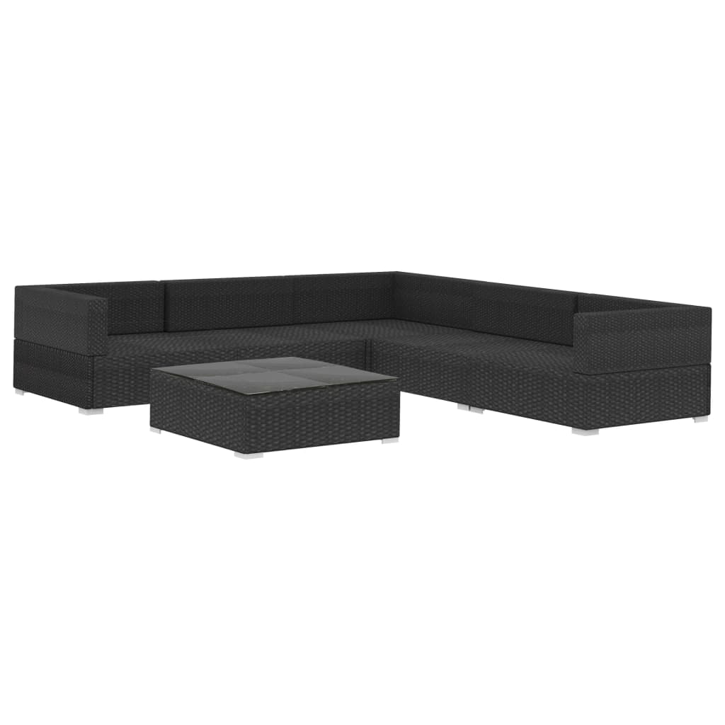 vidaXL 6-delige Loungeset met kussens poly rattan zwart afbeelding